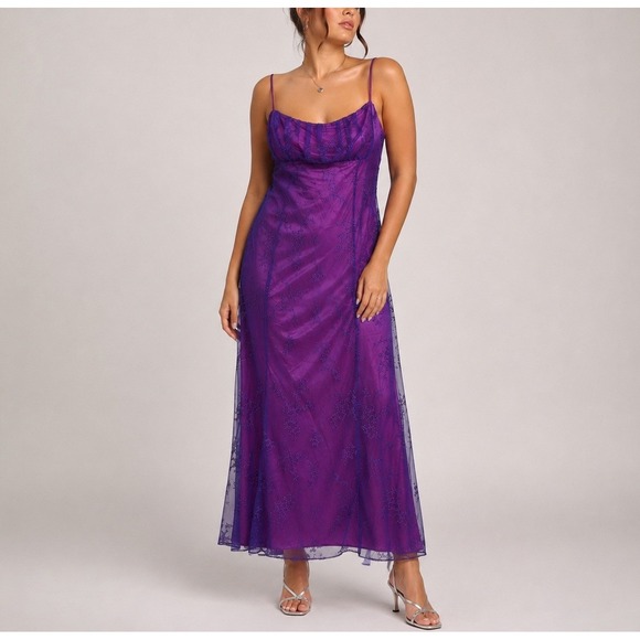 Zum Zum by Niki Livas Dresses & Skirts - Vtg Zum Zum Purple Glitter Formal Dress Y2K Fairy Prom HoCo 2XL Sheer READ